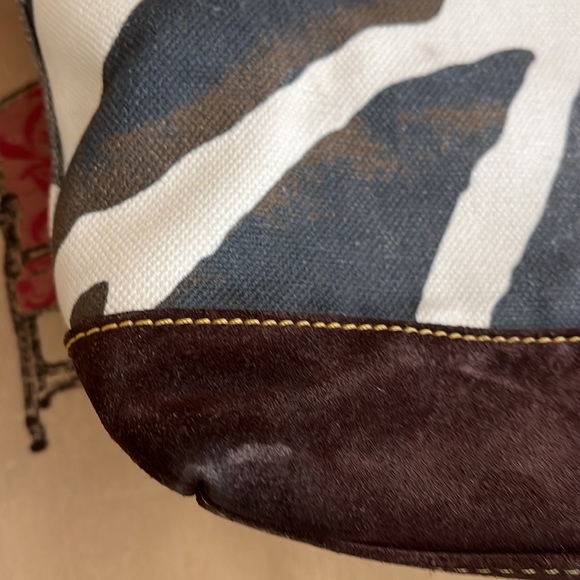 Dooney & Bourke Zebra Print Canvas and Suede Handbag with Red Accents - Picture 7 of 13
